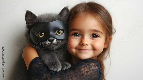 Smiling Girl Holds Masked C...