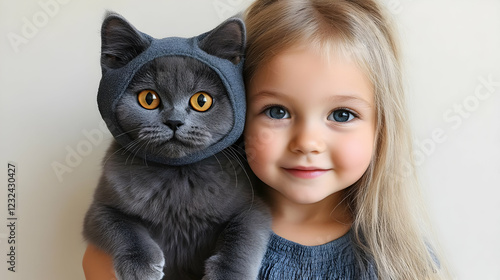 Adorable Girl Holds Fluffy ...