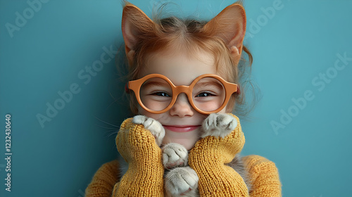 Smiling Child with Cat Ears...