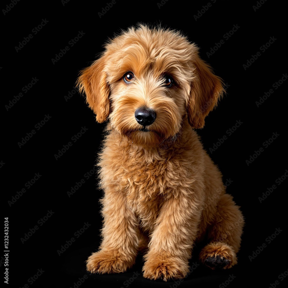 Adorable Golden Doodle Puppy Sits in Profile Generative Ai Adorable Golden Doodle Puppy Sits in Profile Generative Ai