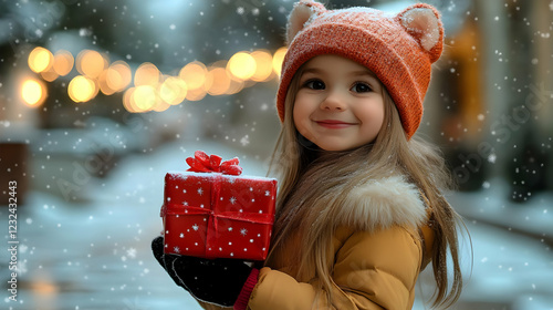 Smiling Girl Holds Red Gift...