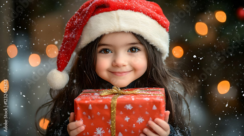 Smiling Girl in Santa Hat H...