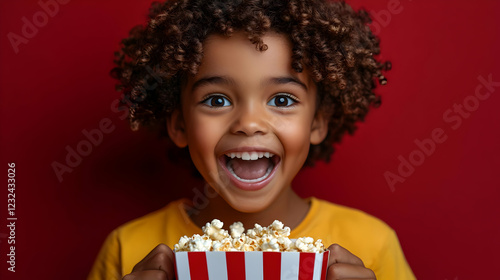 Excited Child Enjoys Popcor...