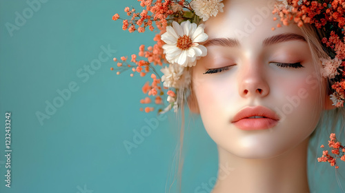 Serene Woman with Floral Cr...