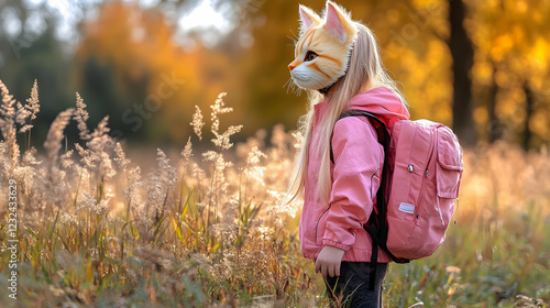 Young Girl in Cat Mask Expl...
