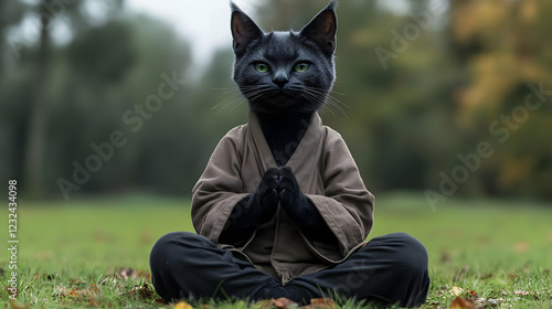 Black Cat Meditates Peacefu...