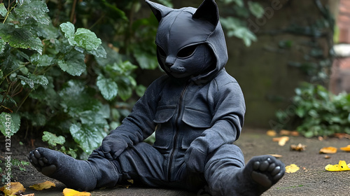 Dark Cat Creature Sits Peac...