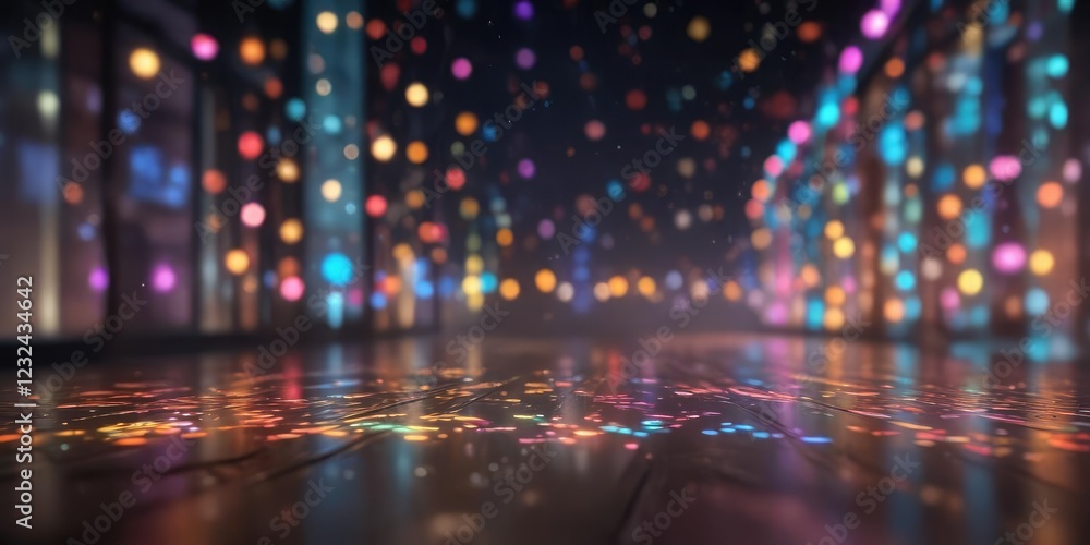 Dazzling colorful bokeh lights in a vast and empty space, bright lights, dazzling bokeh lights, empty room Dazzling colorful bokeh lights in a vast and empty space, bright lights, dazzling bokeh lights, empty room