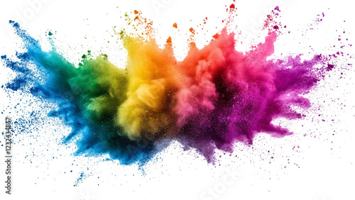 Wallpaper Mural A burst of colorful powder creates a beautiful, vivid display against a bright white background, A photo of colorful bright rainbow holi paint color powder explosion isolated on white background.  Torontodigital.ca