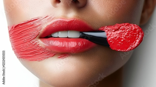Woman Applying Red Lipstick...