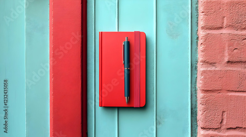 Red Notebook and Pen Rest o...