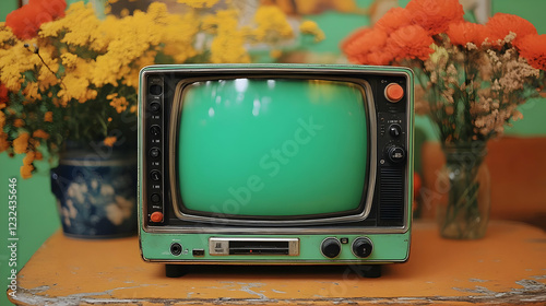 Retro Green Television Sits...