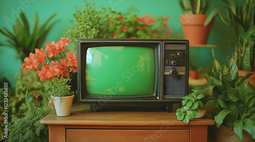 Retro TV Sits on Wooden Sta...