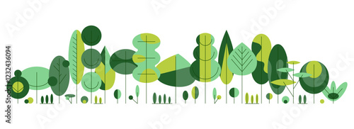 Set of bauhaus geometric trees and leaves, flat design element, natural botanical collection of abstract plants, decorative art, banner, wallpaper