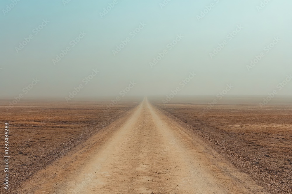 Naklejka premium A lonely road vanishing into the distance, surrounded by vast expanses of barren, empty land