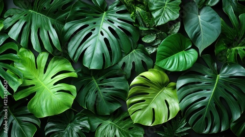 Wallpaper Mural Lush Tropical Leaves Arranged on Dark Background, Nature Photography, Botanical Wallpaper Torontodigital.ca