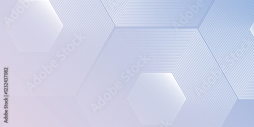 Vector hexagon lines on light mesh blue an pink background. Geometric stripe line art design for poster, brochure, cover, website, header, web banner, presentation abstract design modern