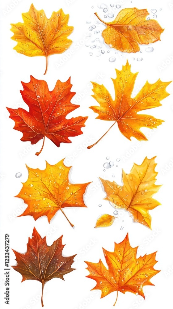 Autumn Leaf Collection with Dew Drops Autumn Leaf Collection with Dew Drops