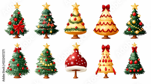 Ten Christmas Trees Decorat...