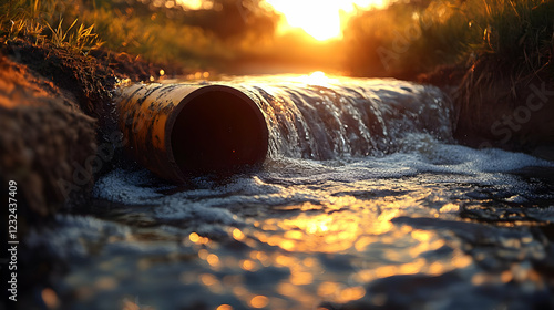 Water flows from pipe into ...