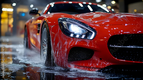 Red Sports Car Gets Washed ...