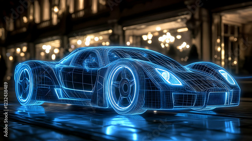 3D Wireframe Sports Car Glo...