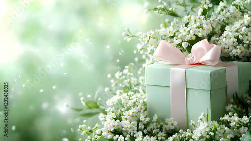 Gift Box with Pink Bow Sits...