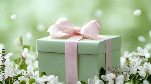 Green Gift Box with Pink Bo...