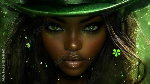 Woman Wearing a Green Hat w...