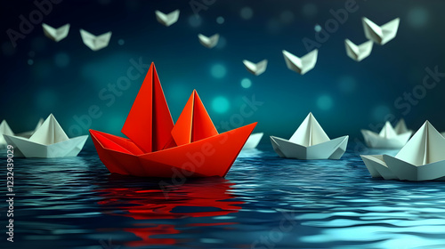 Red Paper Boat Leads White ...