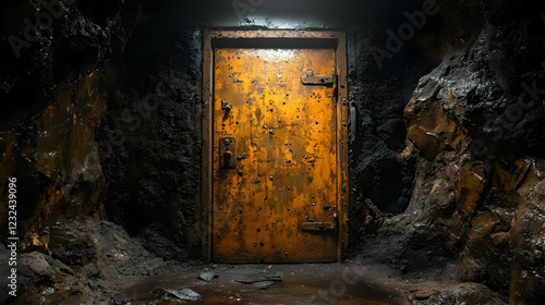 Old rusty metal door in dar...