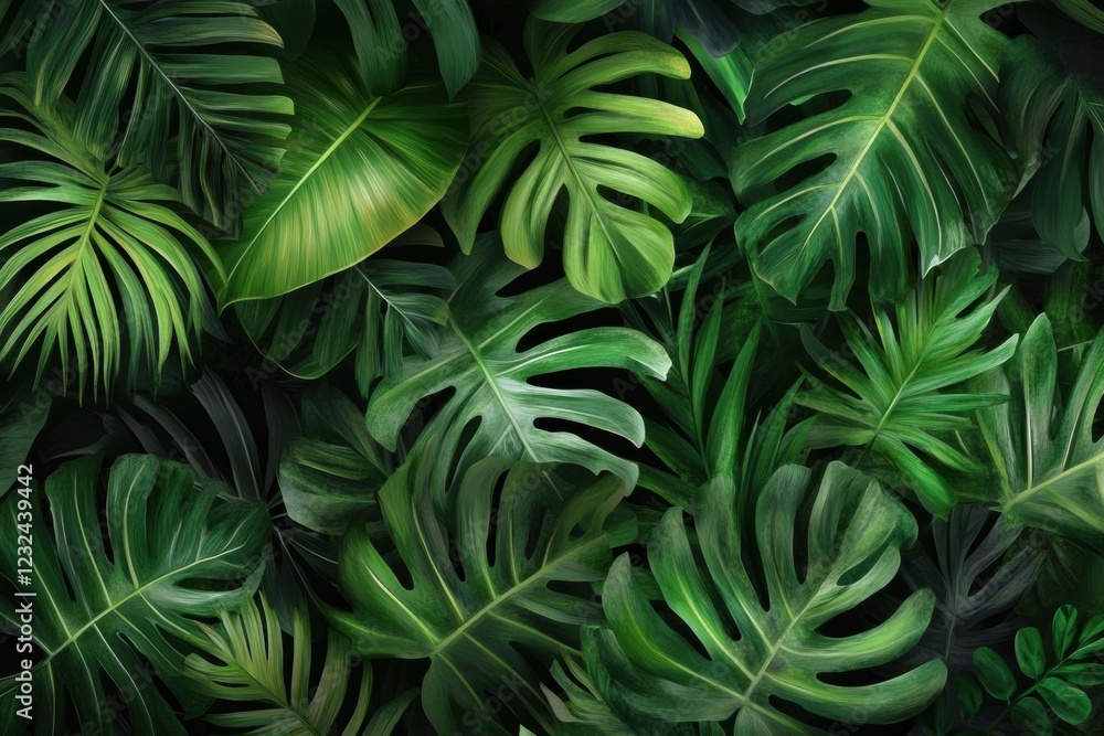 Tropical Leaf Background: Lush Greenery Texture Tropical Leaf Background: Lush Greenery Texture