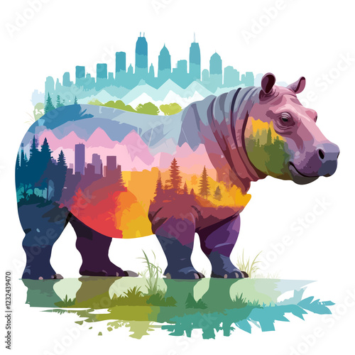 Hippopotamus Vector Art Animal In The Majestic Nature Wildlife Environment photo