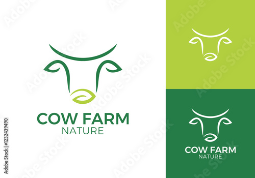 cow with leaf logo. nature animal farm cattle combination design vector graphic