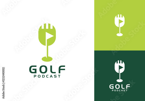 golf flag with podcast logo. humor consult sport vector graphic design