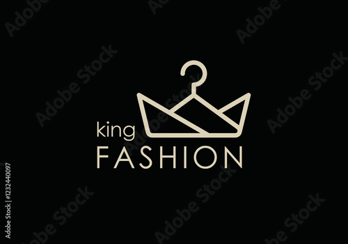 hanger and crown logo. king queen fashion line art vector graphic design
