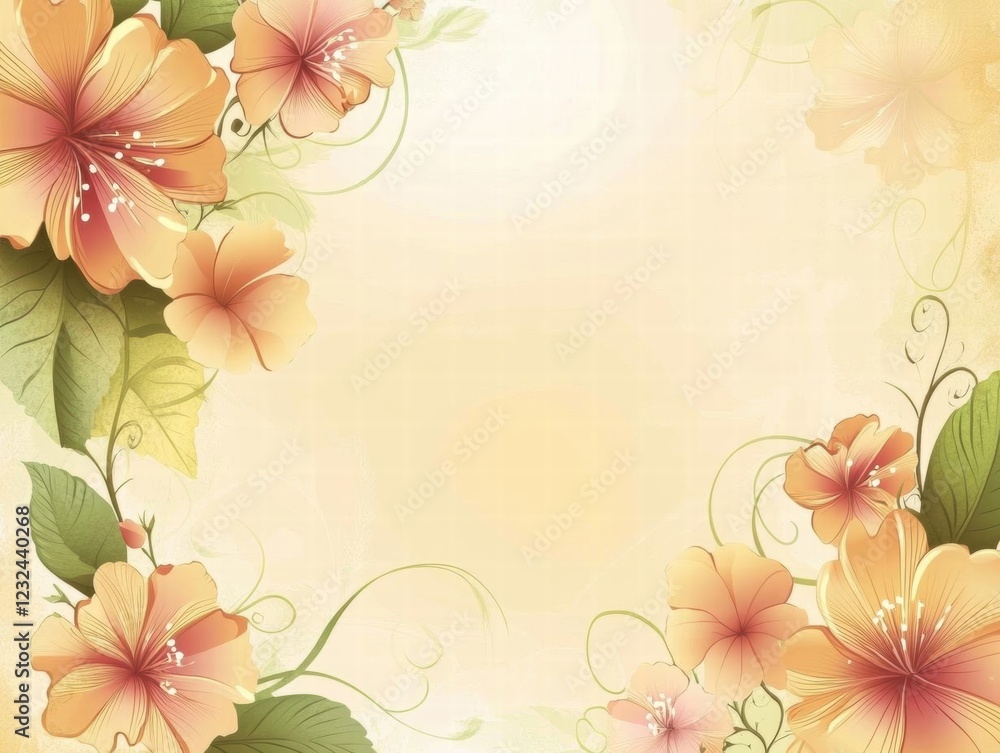 Floral Background with Delicate Flowers and Vines Floral Background with Delicate Flowers and Vines