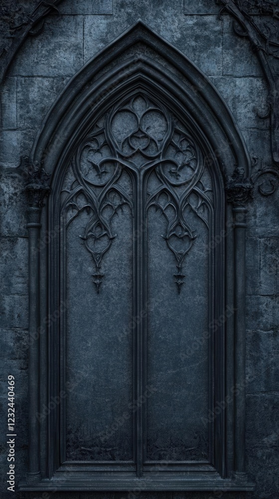 Naklejka premium Gothic Arch Window in a Stone Wall