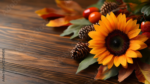 Sunflower, pine cones, and ...