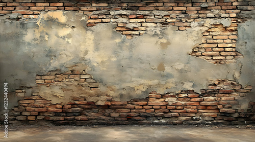 Old Damaged Brick Wall with...