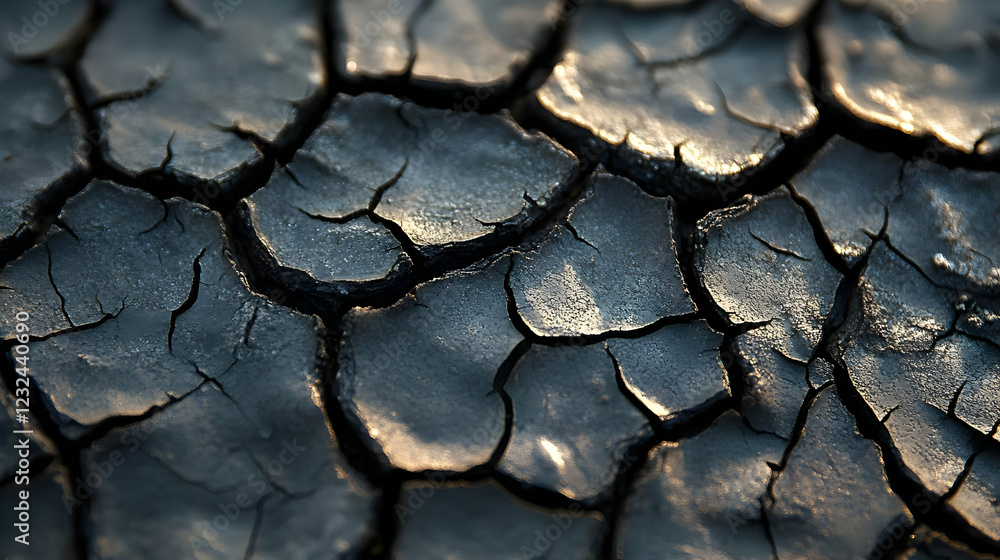 Close-up Photo Reveals Cracked, Dry Earth with Dramatic Lighting, Emphasizing Texture and Detail Close-up Photo Reveals Cracked, Dry Earth with Dramatic Lighting, Emphasizing Texture and Detail