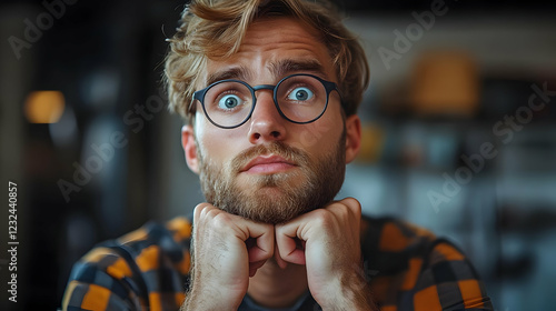 Astonished Man Looks Up wit...