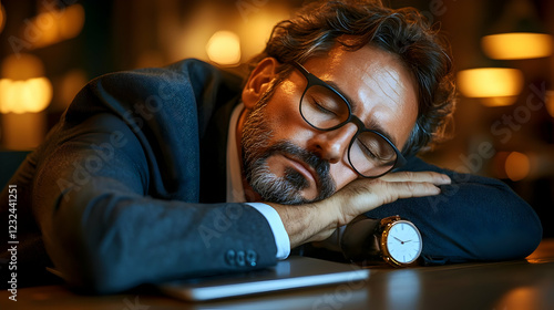 Tired Businessman Sleeps at...