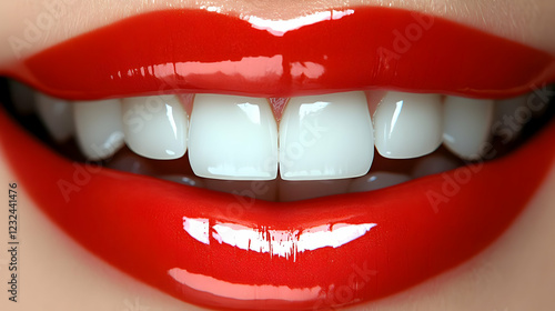 Close-up of Red Lips and Pe...
