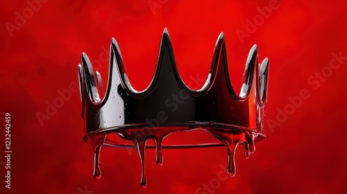 Black Crown with Dripping Red Liquid on Red Background