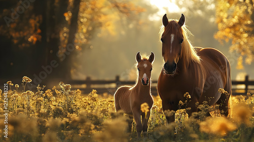 Mare and Foal Stand Togethe...