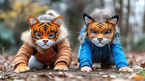 Two Youngsters Crawl on the...