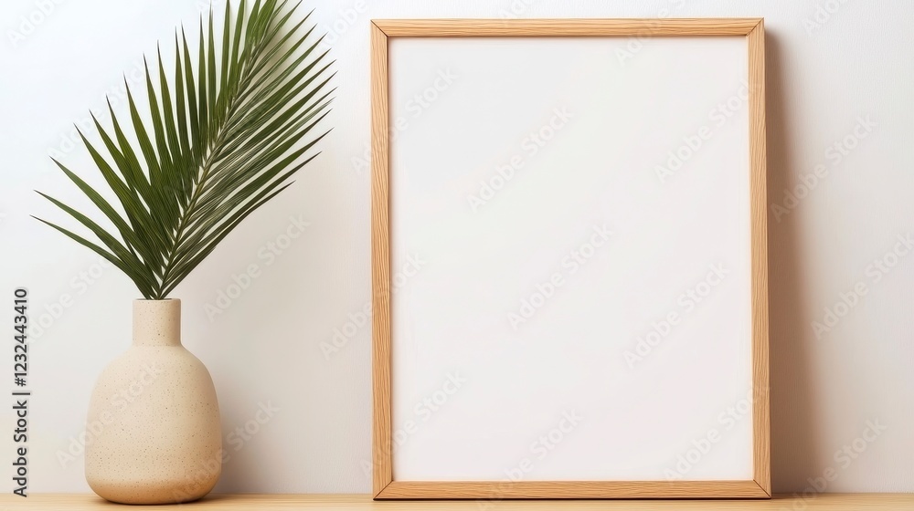 Minimalist Decor with Empty Frame and Green Plant in Vase Minimalist Decor with Empty Frame and Green Plant in Vase