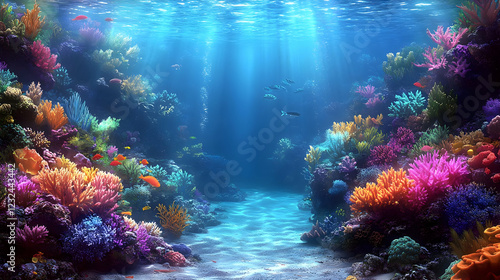 Wallpaper Mural Vibrant Coral Reef Ecosystem Thrives in a Sunlit Underwater Paradise with Colorful Fish Torontodigital.ca