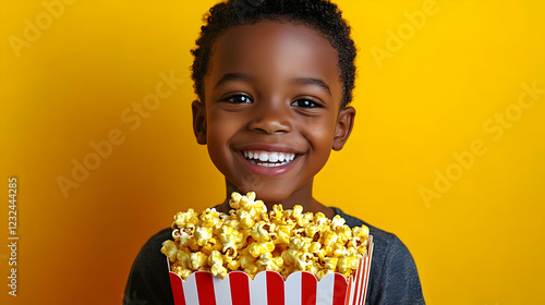 Happy Child Holds Popcorn B...